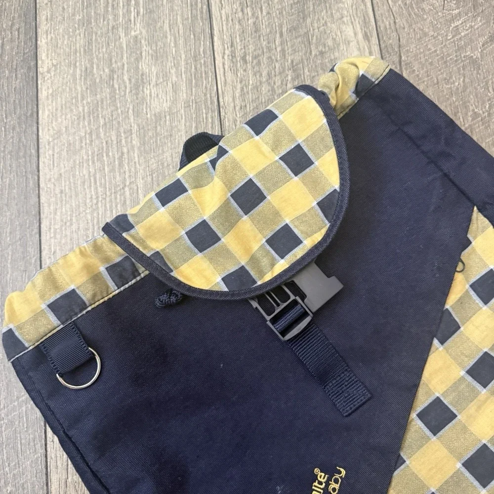 Vintage 1999 Samsonite Travel Tote Baby Diaper Bag Backpack Plaid Navy Yellow